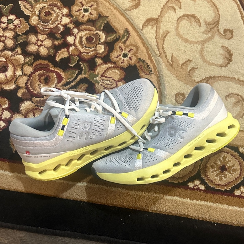 On Running size 8 cloud surfer  Women's Gray and Yellow Running Shoes